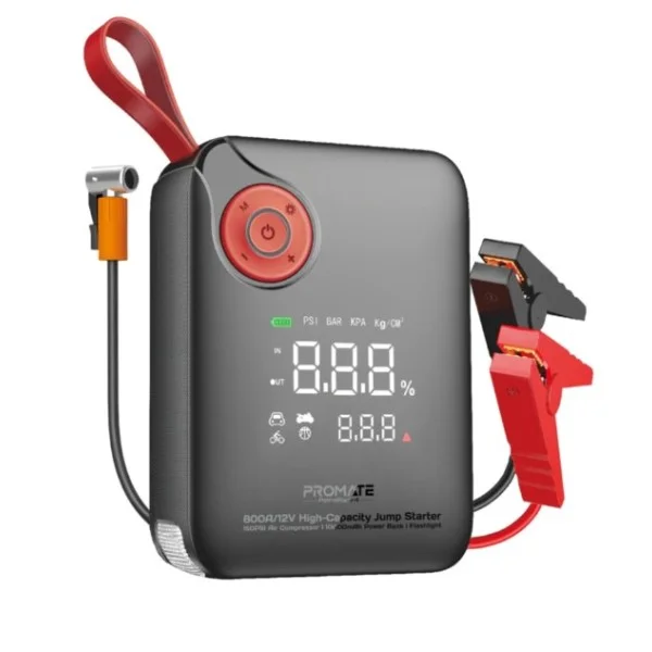 Promate High-Capacity Jump Starter 150PSI Air Compressor with 10000mAh Power Bank & Flashlight - PatrolPack-4