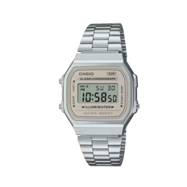 Casio Stainless Steel Band, Vintage Gray Digital Dial Unisex Watch - A168WA-8AYDF