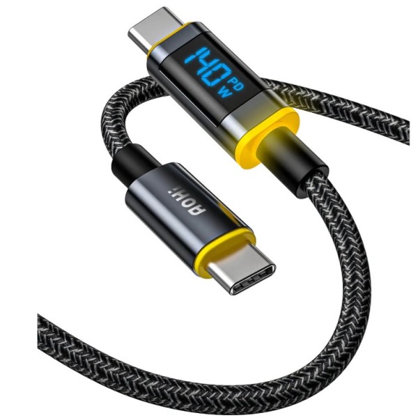 AOHi Magline PD3.1 140W Nylon USB C to USB C LED Digital Display Cable 4ft - AOC-L010