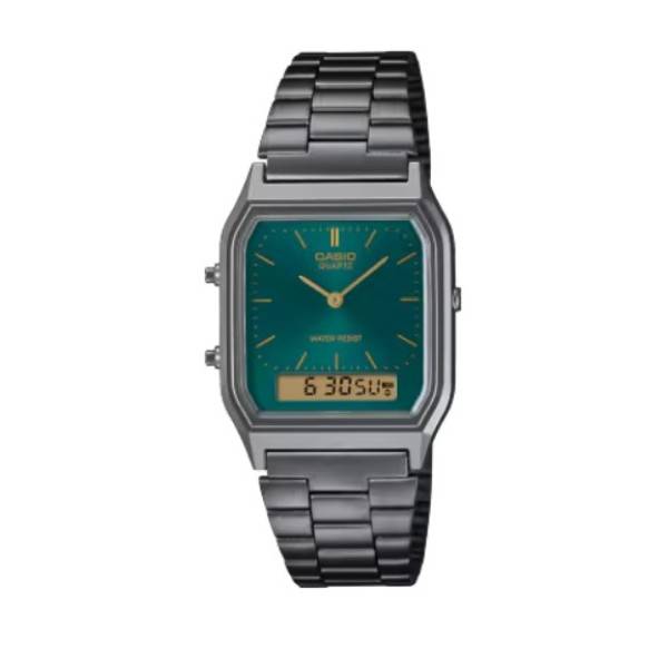 Casio Stainless Steel Band Green Dial Analog Watch for Unisex - AQ-230EGG-3ADF