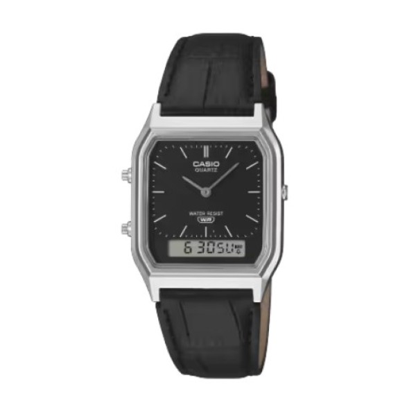 Casio Analog-Digital Black Leather Band Watch for Unisex - AQ-230EL-1ADF