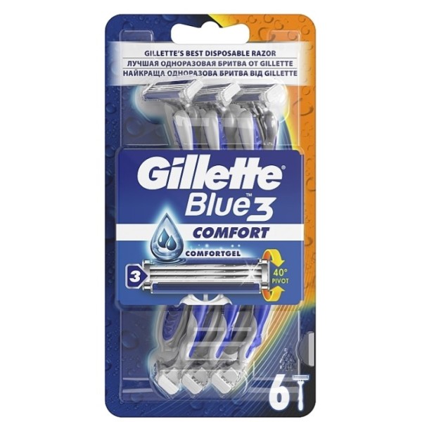 Gillette Blue 3 Disposable Shaving Razor Set, 6 pcs - 10007313