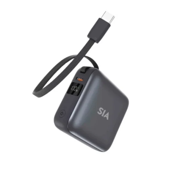 SIA Volt Link 10,000mAh Capacity, 35w PD/PPS with Built in Type-C Cable Power Bank, Gray - SIPB35WTC-GR