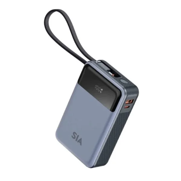 SIA Volt Link 20,000mAh Capacity, 65W PD/PPS/QC With Built-in Type-C Cable Power Bank, Gray - SIPB65WTC-GR