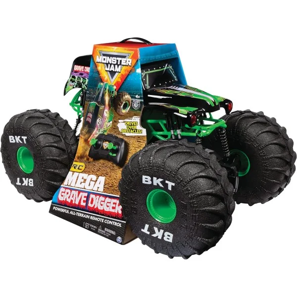 Monster Jam, Mega Grave Digger All-Terrain Remote Control Monster Truck with Lights, 1:6 Scale - 6066963-T