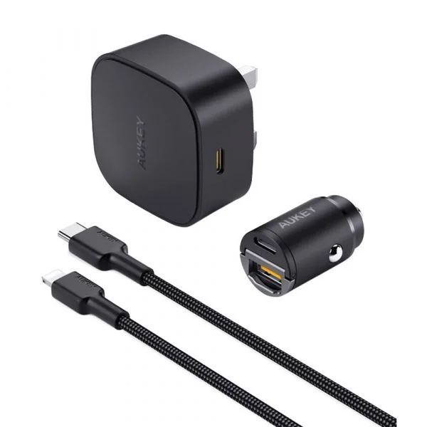 Aukey 20W Compact PD Charger with USB C Lightning Cable and 30W Car Charger - 608119200467