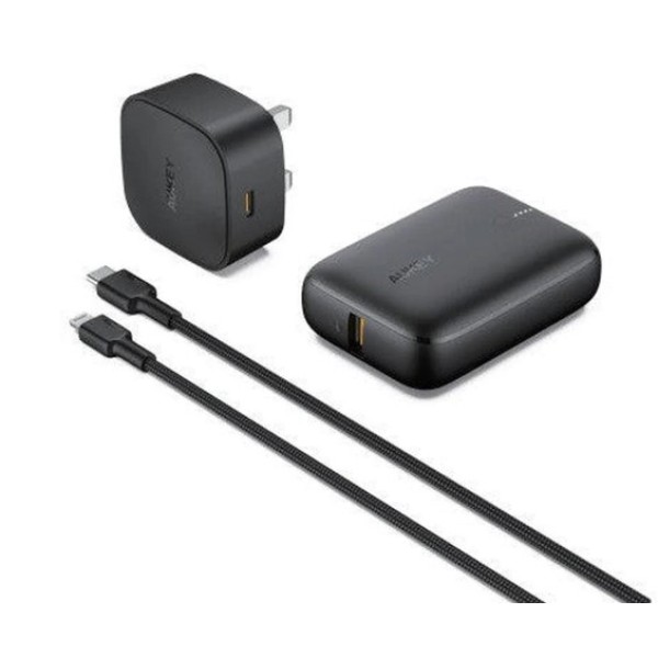 Aukey 20W Compact PD Charger with USB C Lightning Cable and 10,000mAh Power Bank - 608119200627