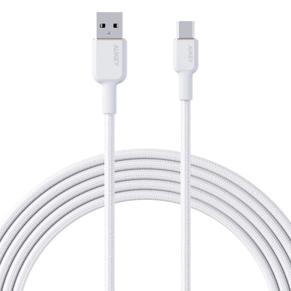 Aukey Nylon braided USB-A to USB-C 1.8m Cable, White - CB-NAC2-WH