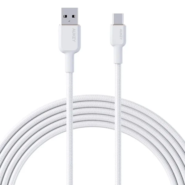 Aukey Nylon braided USB-A to USB-C 1.8m Cable, White - CB-NAC2-WH