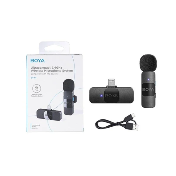 Boya Ultracompact 2.4GHz Wireless Microphone, Lightning Port, Black - BY-V1