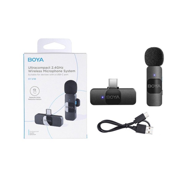 Boya Ultracompact 2.4GHz Wireless Microphone, USB-C Port, Black - BY-V10