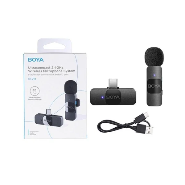 Boya Ultracompact 2.4GHz Wireless Microphone, USB-C Port, Black - BY-V10