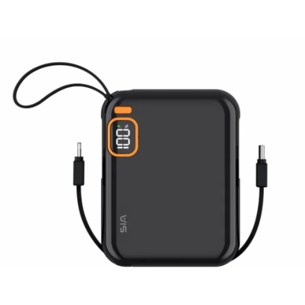 SIA 10000mAh Power Bank with cable 38.5WH, Black - PB302