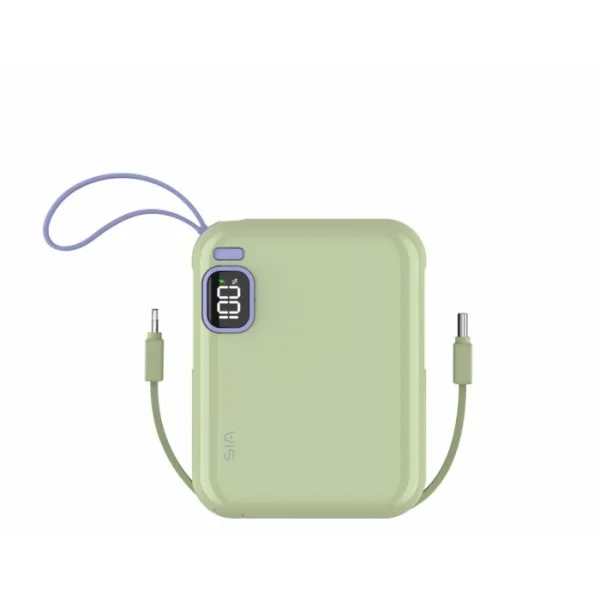 SIA 10000mAh Power Bank with cable 38.5WH, Green - PB302