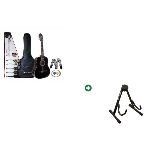 ARTLAND Linden 39" Top Back & Side Classical Guitar, Black with Free Guitar Stand - CG860BK/GS/438