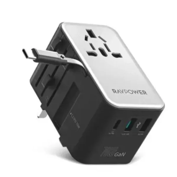 RAVPower 4-Port Travel Universal Power Adapter with Built in USB-C Cable - RP-PC1061