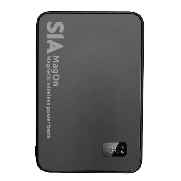 SIA MagOn Metal Body PD 20W, Wireless Charging 15W 10000 mAh Capacity, Magnetic Power Bank, Black - BKPBMG10-BLK