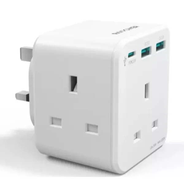 RAVPower PD 20W Wall Charger, White UK Version with 3 AC plug - RP-PC1037