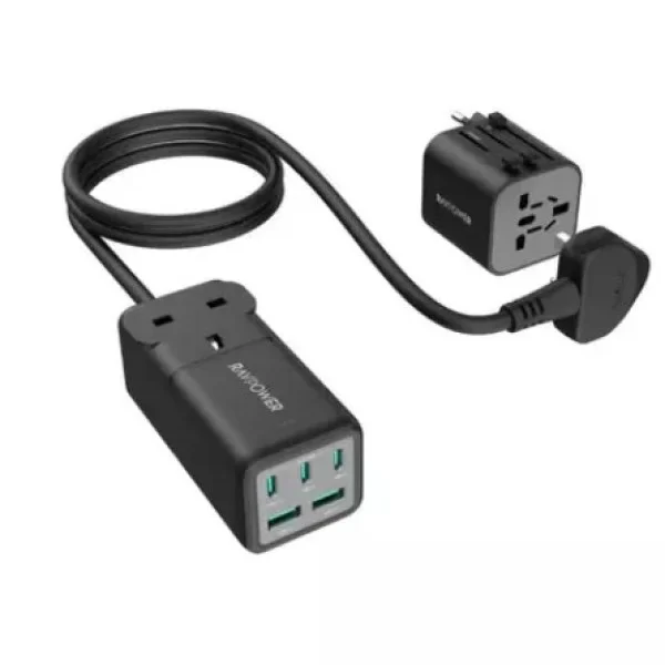 RavPower 75W Power Strip 5-Port with AC Power Socket + Travel Charger Combo - RP-PC1062