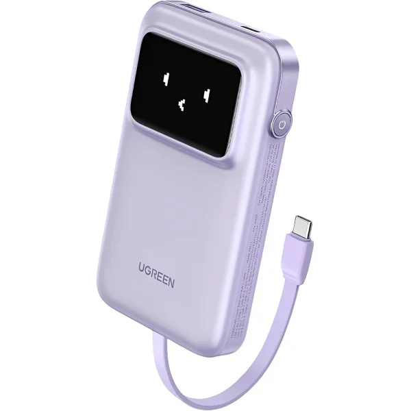 UGREEN 10,000mAh PD-30W Power Bank with Built-in Cable, Purple - PB511