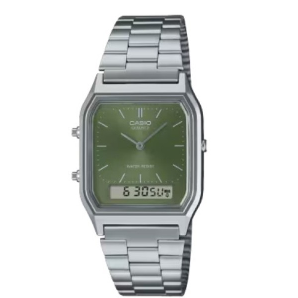 Casio Green Dial Stainless Steel Analog-Digital Watch for Unisex - AQ-230A-3AMQYDF