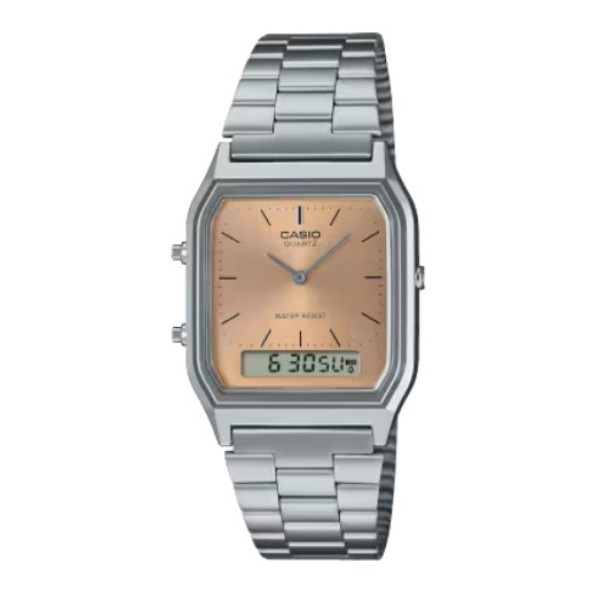 Casio Pink Dial Stainless Steel Analog-Digital Watch for Unisex - AQ-230A-4AMQYDF
