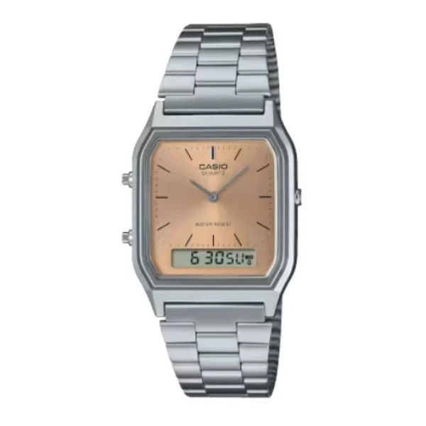 Casio Pink Dial Stainless Steel Analog-Digital Watch for Unisex - AQ-230A-4AMQYDF