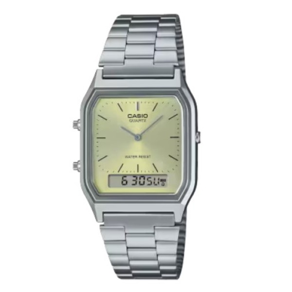 Casio Yellow Dial Stainless Steel Analog-Digital Watch for Unisex - AQ-230A-9AMQYDF
