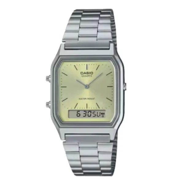 Casio Yellow Dial Stainless Steel Analog-Digital Watch for Unisex - AQ-230A-9AMQYDF