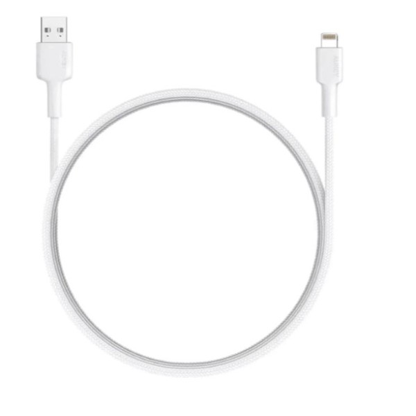 Aukey Nylon Braided USB A to Lightning Cable 0.9m, White - CB-BAL7-WH