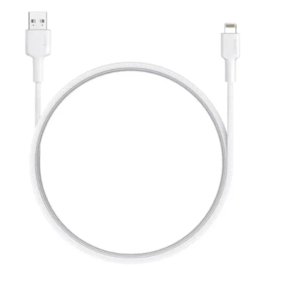 Aukey Nylon Braided USB A to Lightning Cable 0.9m, White - CB-BAL7-WH