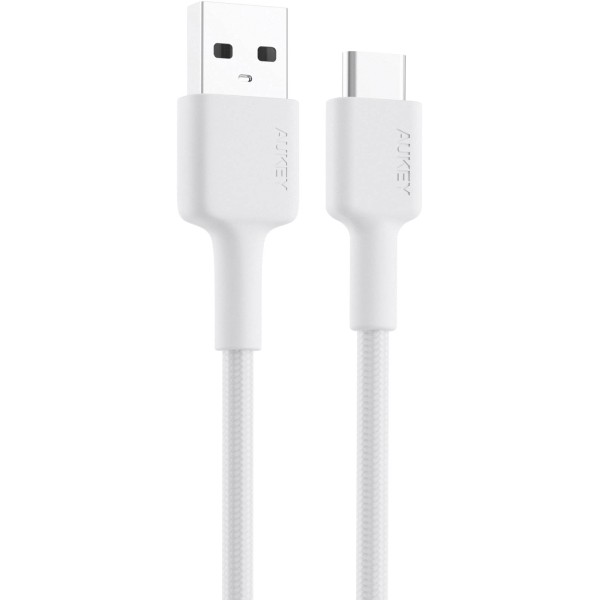 Aukey Nylon Braided USB 2.0 to USB-C Cable 0.9m, White - CB-CD30-WH