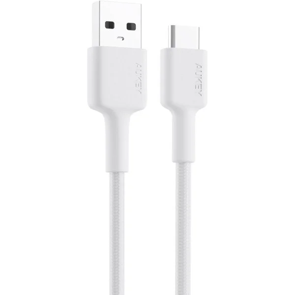 Aukey Nylon Braided USB 2.0 to USB-C Cable 0.9m, White - CB-CD30-WH