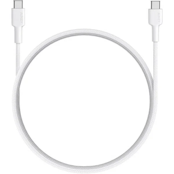 Aukey Braided Nylon USB-C to USB-C Cable 0.9m, White - CB-CD45-WH