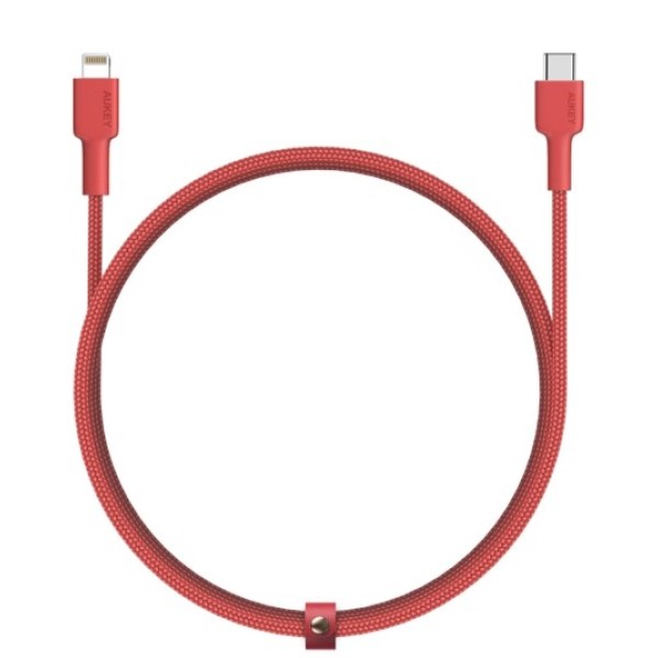 Aukey MFI Braided Nylon USB C To Lightning Cable 2m, Red - CB-CL2