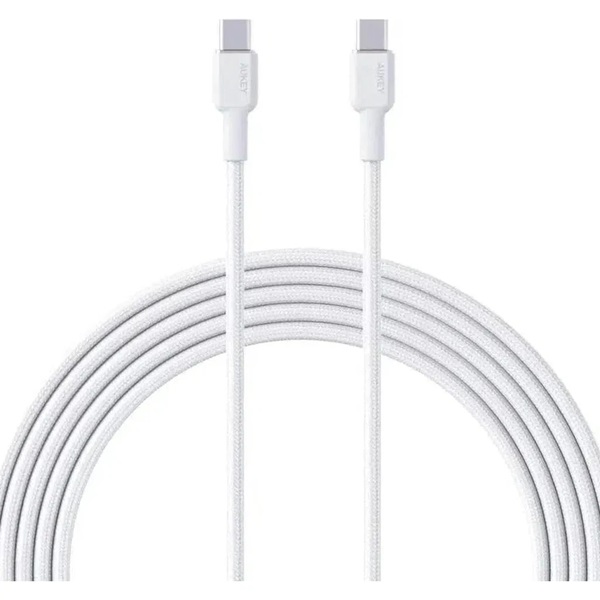Aukey Nylon Braided USB-C to USB-C Cable, White - CB-NCC1-WH