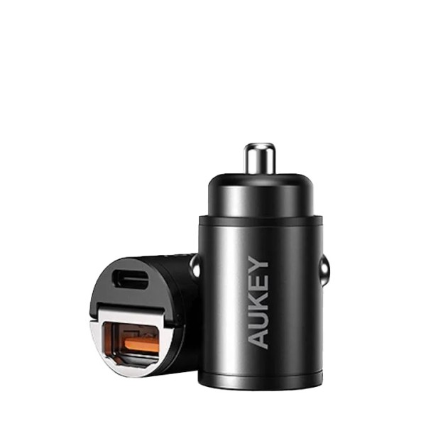 Aukey 30W PD Metal Dual Port Fast Car Charger with PPS & QC 3.0, Black - CC-A3 BK