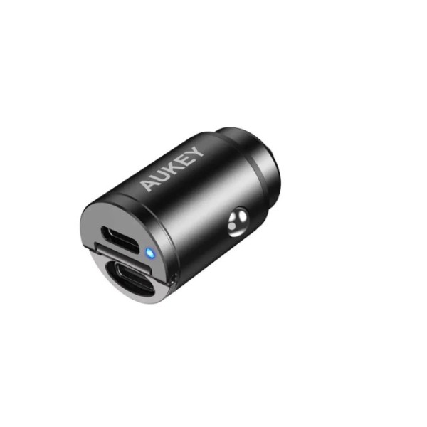 Aukey Dual Port PD Car Charger - USB-C / 30W, Black - CC-A4-BK