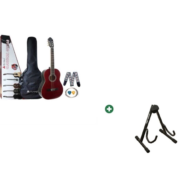 Artland Linder 39" Top Back & Side Classic Guitar, Red with With Free Guitar Stand - CG860R/GS/438 