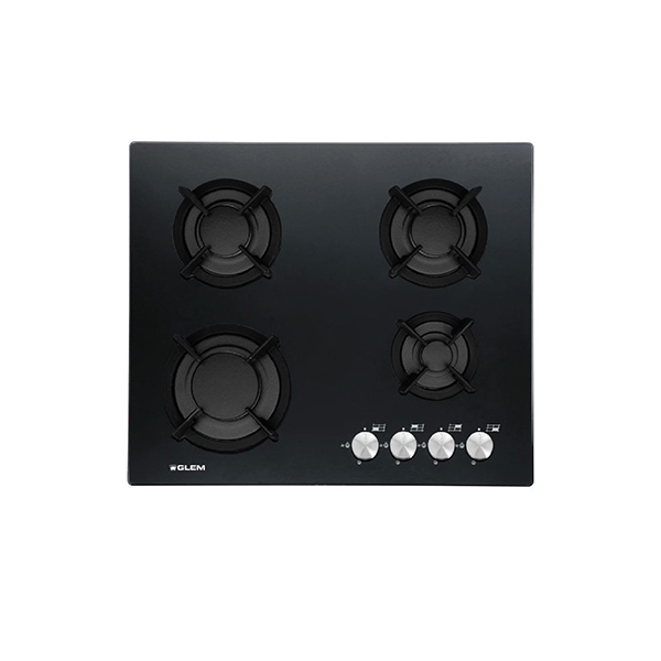 Glemgas Crystal Glass 4 Burners, Stainless Steel Gas Hob 60cm - GLGV64HBK