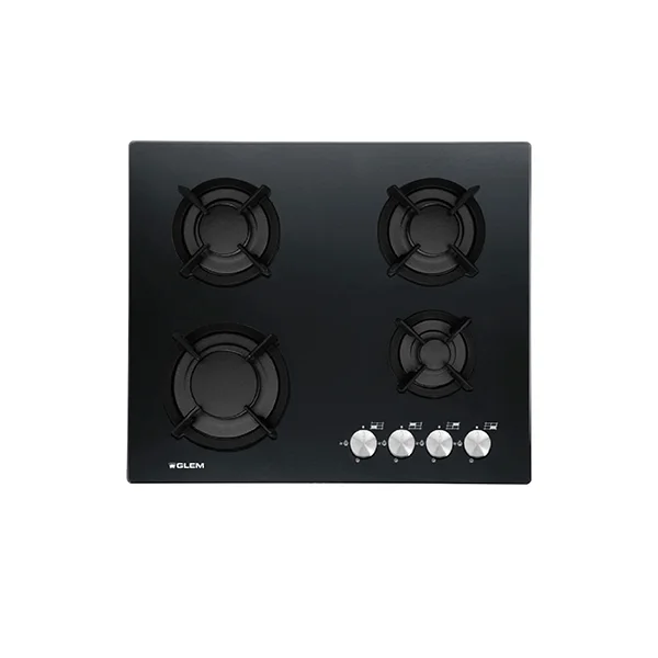 Glemgas Crystal Glass 4 Burners, Stainless Steel Gas Hob 60cm - GLGV64HBK