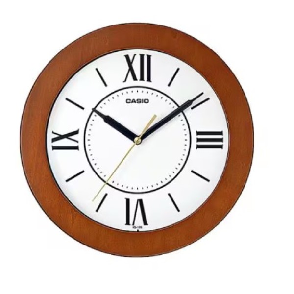 Casio White Dial Analog Wall Clock, Brown - IQ-126-5BDF