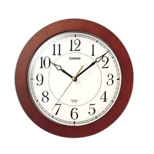 Casio White Dial Analog Wall Clock, Brown - IQ-126-5DF