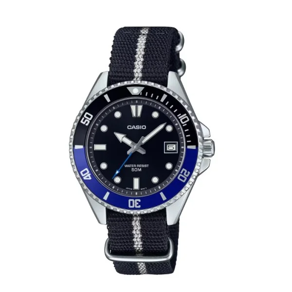 Casio Analog Black Dial Cloth Band Watch for Men - MDV-10C-1A2VDF