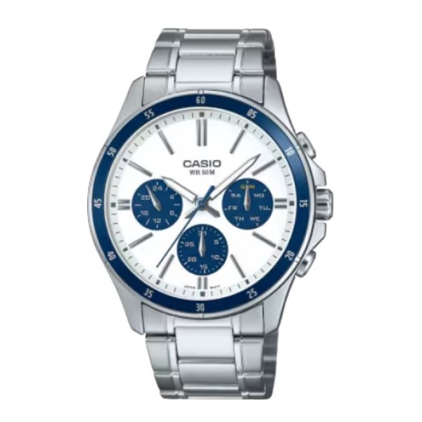 Casio White Dial Stainless-Steel Analog Watch for Men - MTP-1374D-7A2VDF