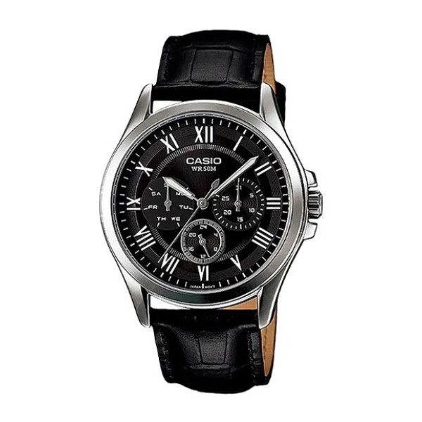 Casio Standard Leather Band Black Dial Analog Watch for Men - MTP-E301L-1BVDF