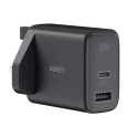 Aukey Dual Port 32W - Pd USB C Wall Charger, Black - PA-F3S BK