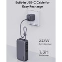 Aukey Spark Sling 10,000mAh Compact Fast Charging Power Bank with Built-in USB-C Cable - PB-Y47-GY