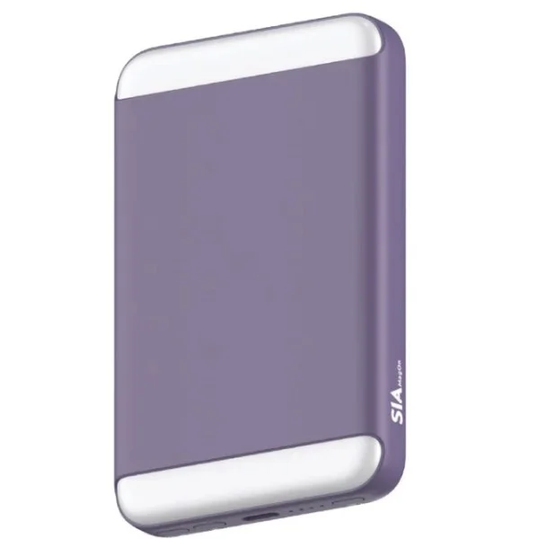 SIA MagOn PD 20W, Wireless Charging 15W with LED Light, 8000mAh Magnetic Power Bank, Purple - SIPBMG8LD-PR