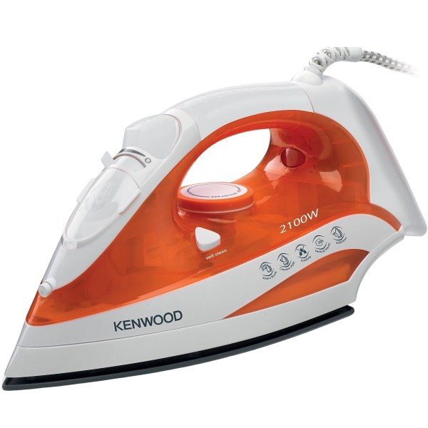 Kenwood Ceramic Plate 2100 Watts Steam Iron, White/Orange - STP50.000WO